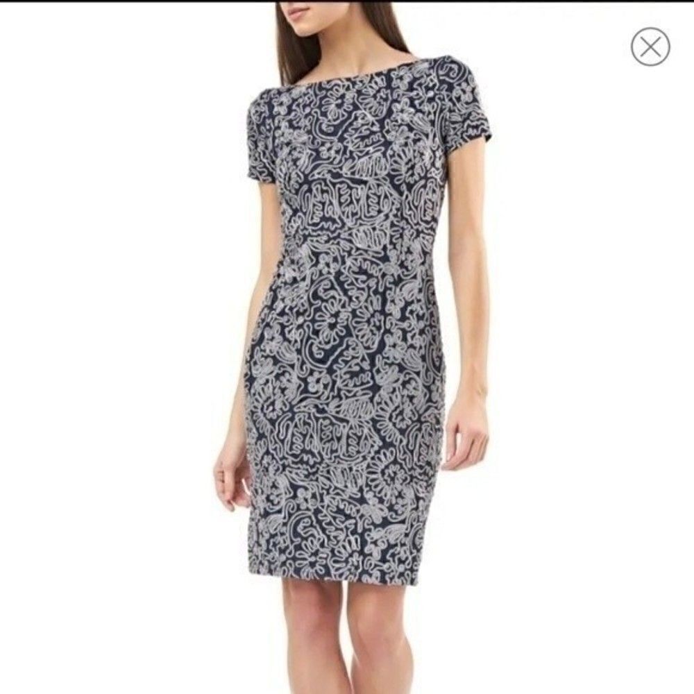 JS COLLECTIONS Soutache Cocktail Dress Blue Size 4